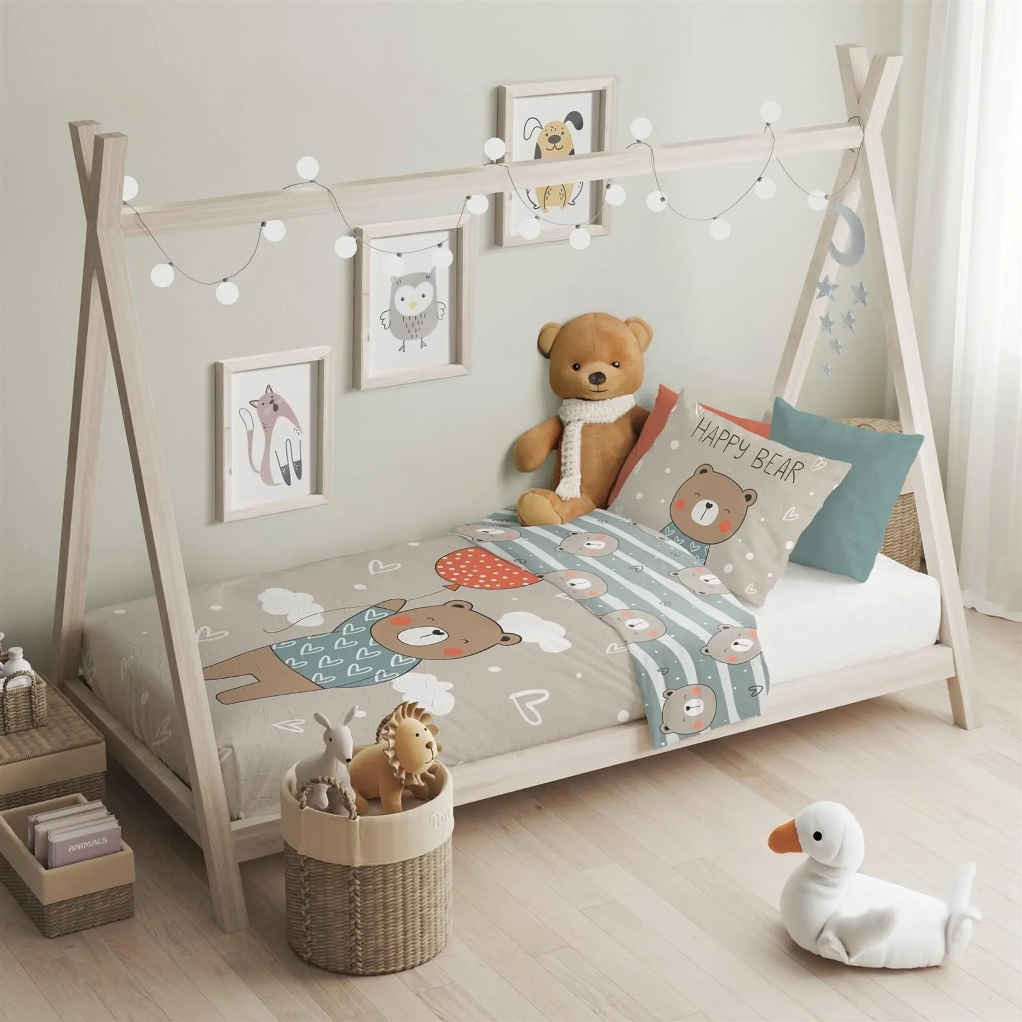 Babybettwäsche 2-teilig – 100 × 135 cm, Motiv „Happy Bear“